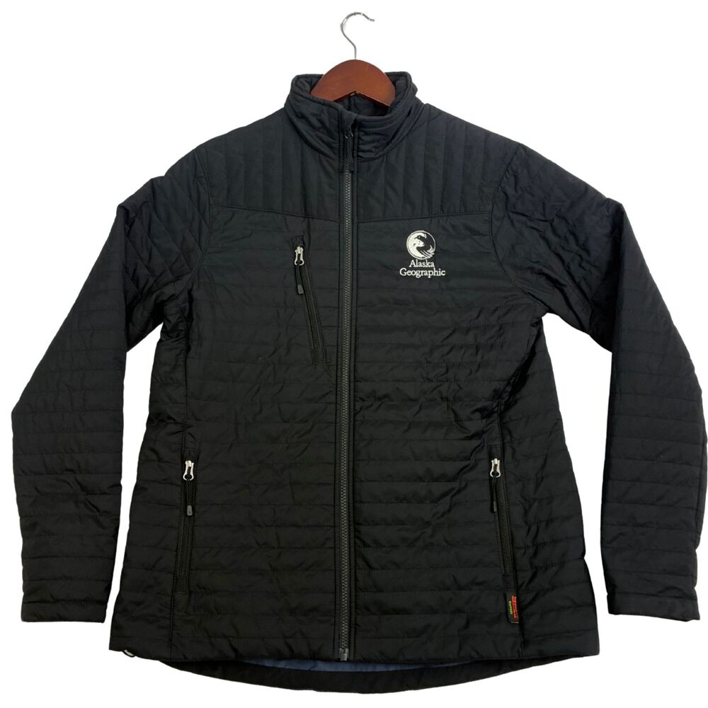 Storm Creek Alaska Geographic Womens M Black Quilted Insulated Jacket Full Zip